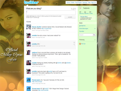 Custom Twitter Background on Free Miley Cyrus Twitter Background   Customtwit Com