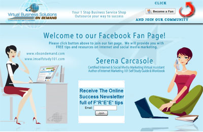 Serena Carcasole Custom Facebook Welcome Page 