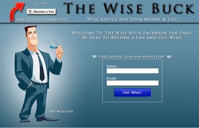 The Wise Buck Custom Facebook Welcome Landing Page with Aweber Opt In