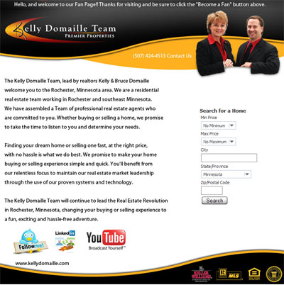Bruce & Kelly Domaille Custom Facebook Fan Page Welcome Landing Page 