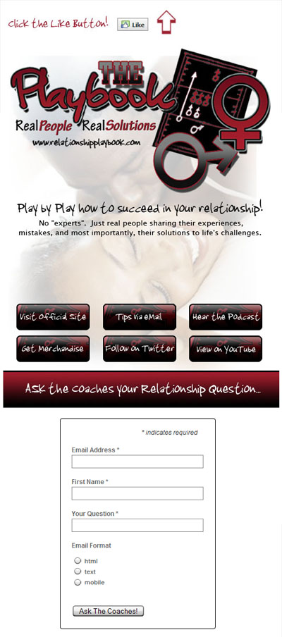 The Relationship Playbook Custom Facebook Fan Page Welcome Landing Page 