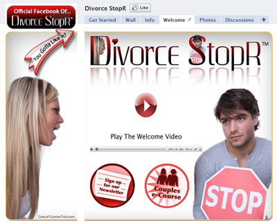 DivorceStopR Unique Custom Facebook Fan Page Welcome Landing Page