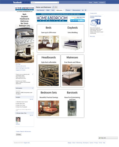 Home-And-Bedroom.com Custom Facebook Fan Page Welcome Landing Page Community with Profile Picture