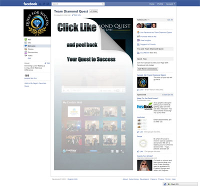 Team Diamond Quest Facebook iFrames application with like-gate fangate reveal