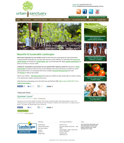 Urban Sanctuary Landscaping Custom Wordpress Site & Blog